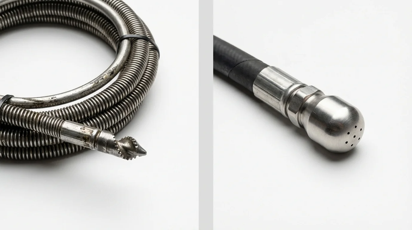 Drain snake cable and hydro jetting nozzle used for drain cleaning in Tarrytown, NY