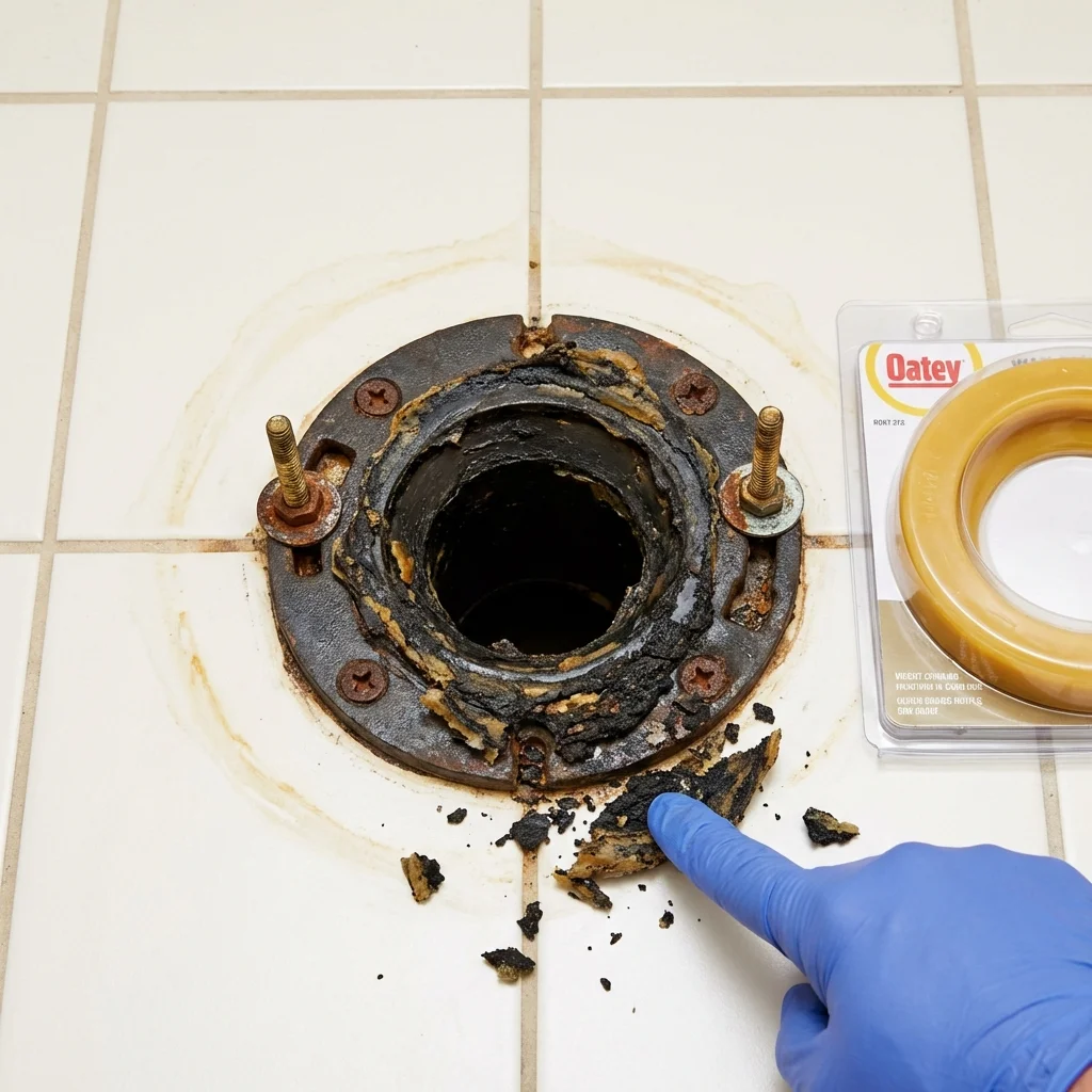 Failed wax ring showing water seepage at the base of a toilet in a Tarrytown, NY home