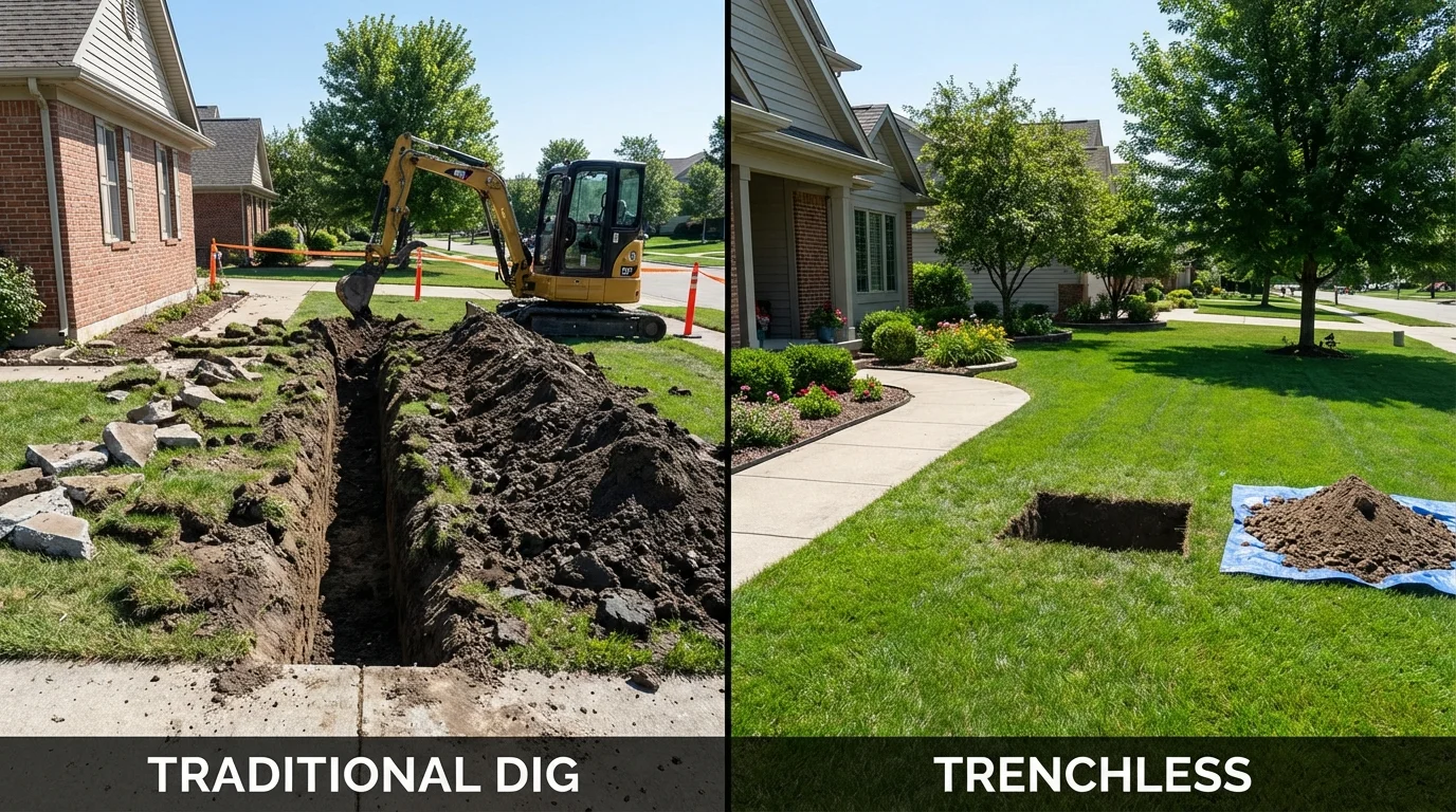Trenchless sewer repair with minimal yard damage versus traditional excavation in Tarrytown, NY